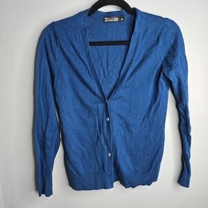 7th Avenue Design Studio Blue Cardigan Sweater Small NY & Co. Button Front